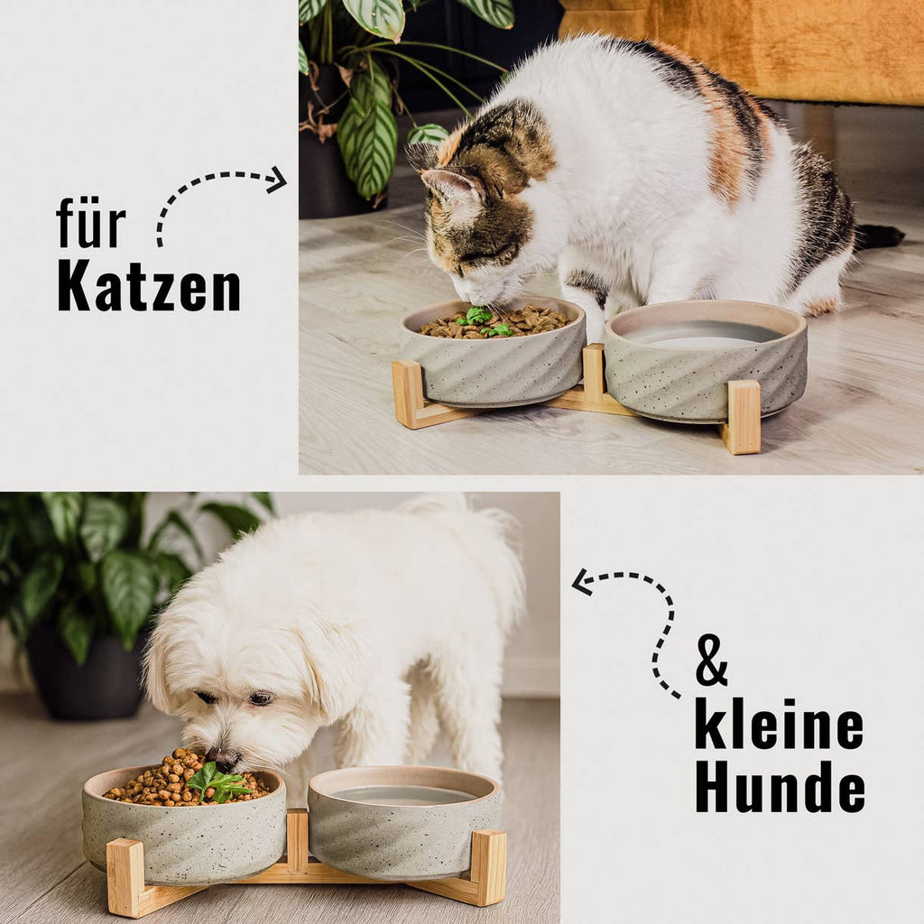 Ne&no® Keramik Doppelfutternapf mit Bambusständer I 2er