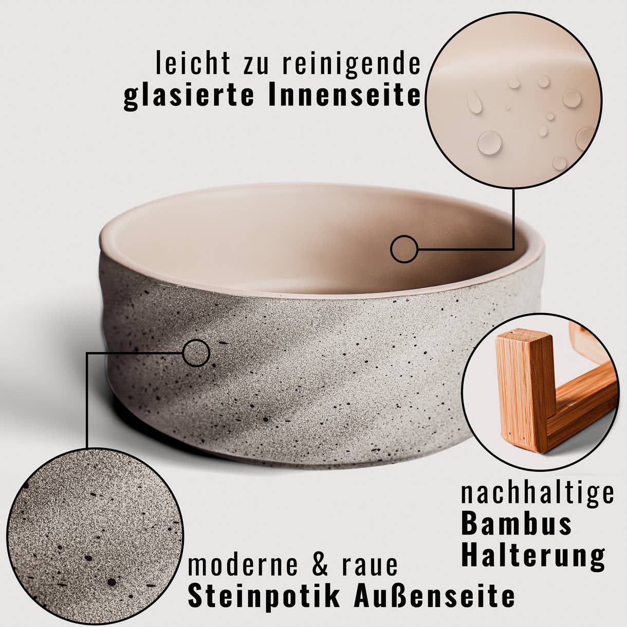 Ne&no® Keramik Doppelfutternapf mit Bambusständer I 2er