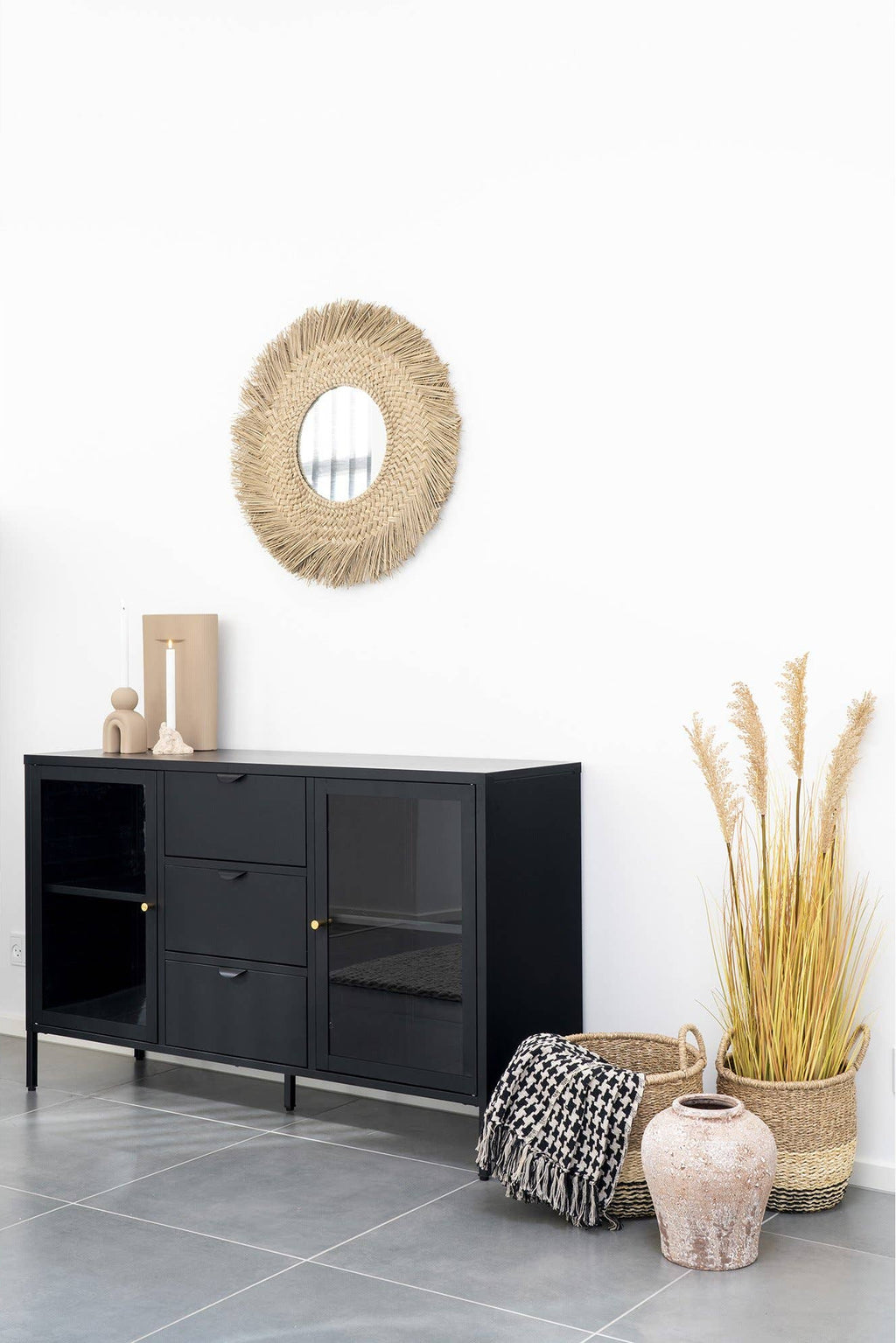Side Plaid Wohndecke in Schwarz und Beige