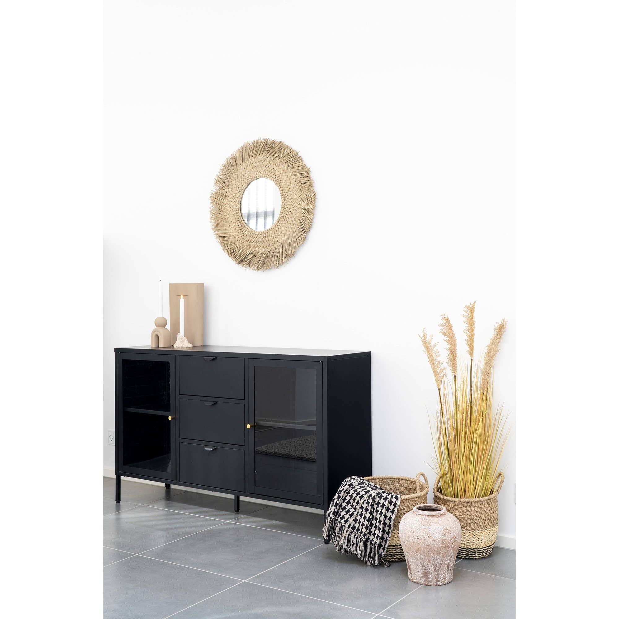 Side Plaid Plaid-Wohndecke in Schwarz und Beige: Schwarz/Beige