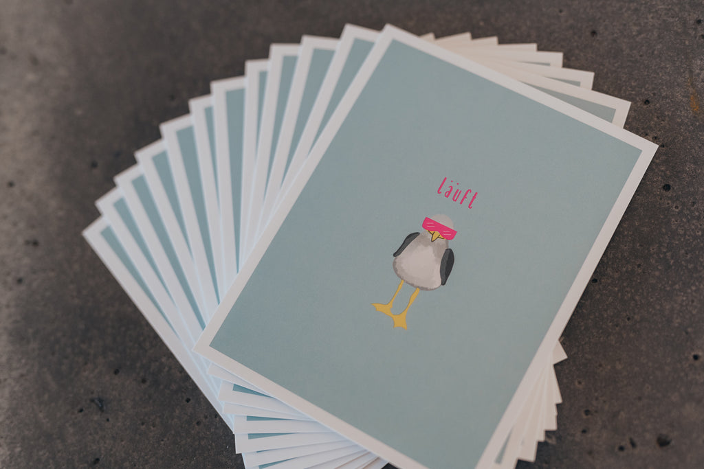 Möwe läuft | Grußkarte | Neon Postkarte