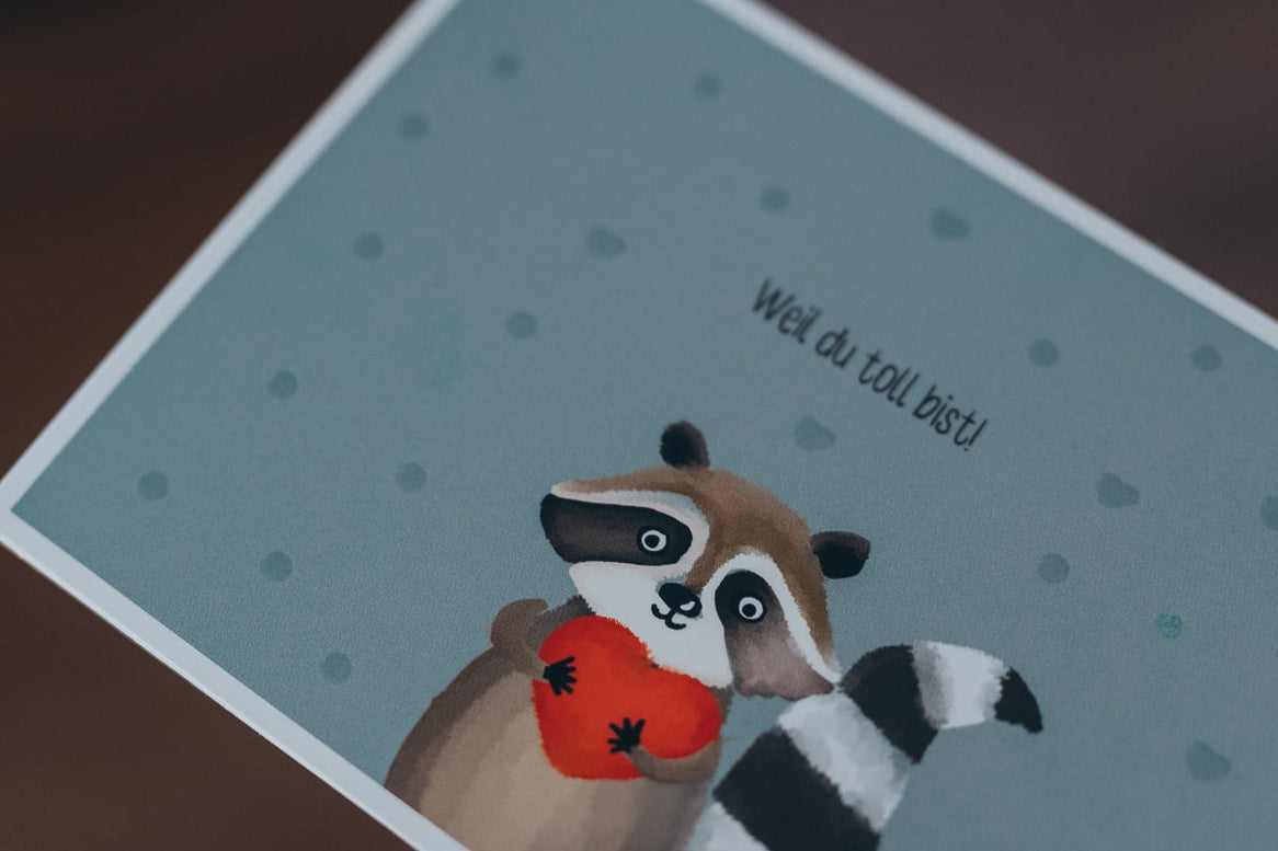 Waschbär Herz | Postkarte | Liebe | Geburtstag