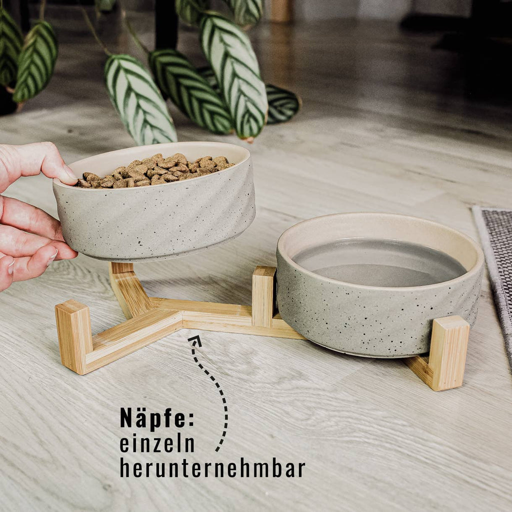 Ne&no® Keramik Doppelfutternapf mit Bambusständer I 2er
