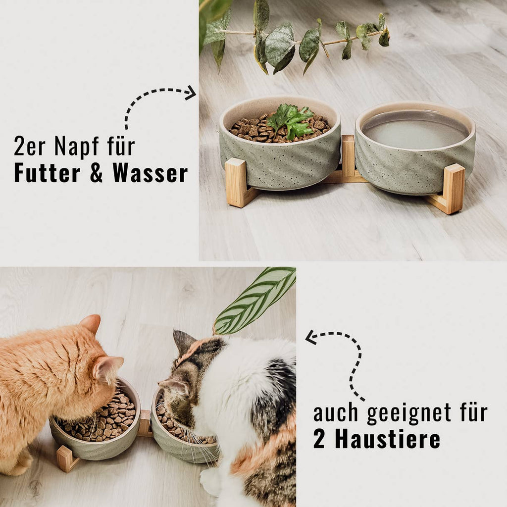 Ne&no® Keramik Doppelfutternapf mit Bambusständer I 2er