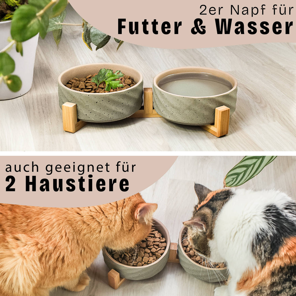 Ne&no® Keramik Doppelfutternapf mit Bambusständer I 2er