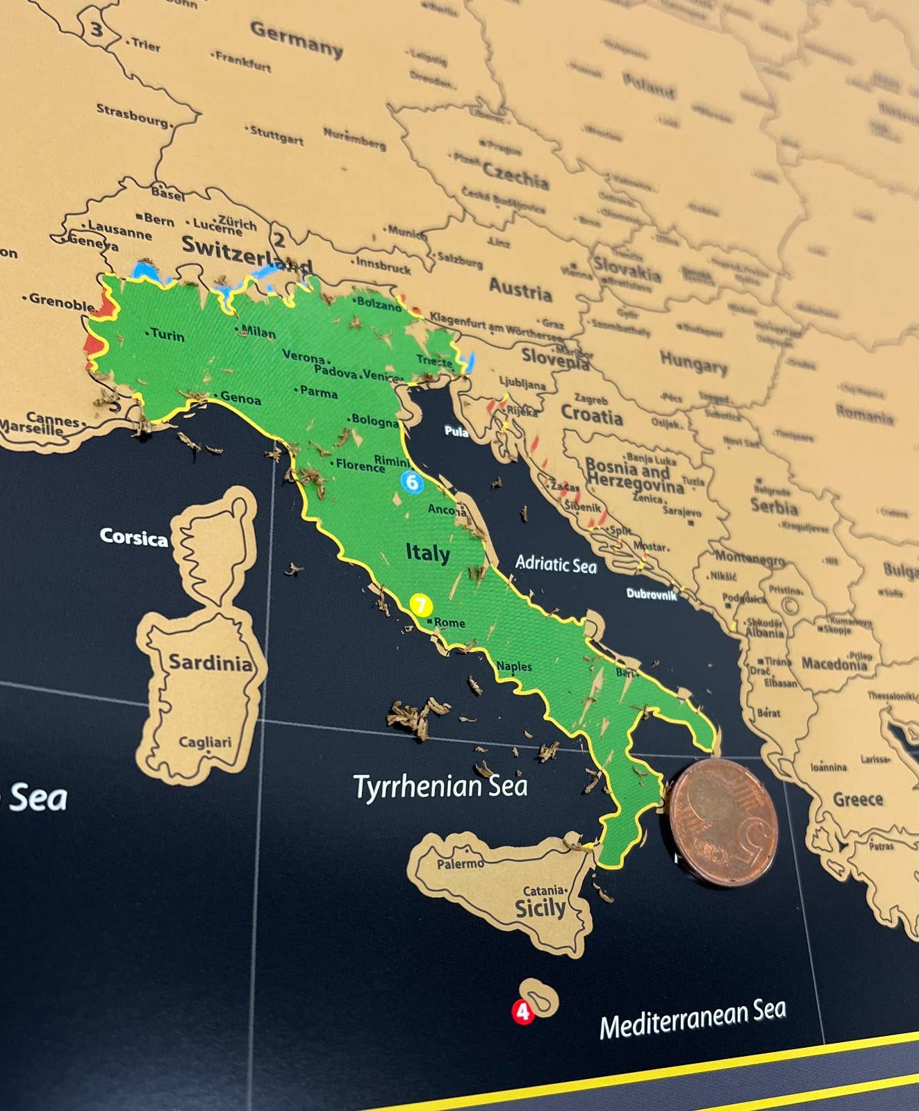 Rubbelposter „Europakarte“, „Top 100 Reiseziele der Welt“